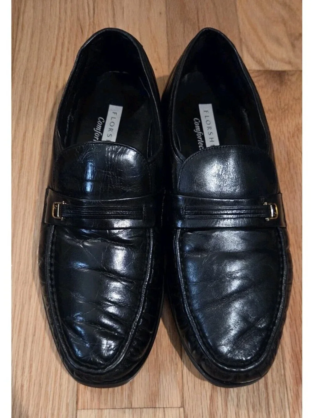 Florsheim Comfortech Riva Slip On Loafer Size 10 EEE Black Leather Shoes